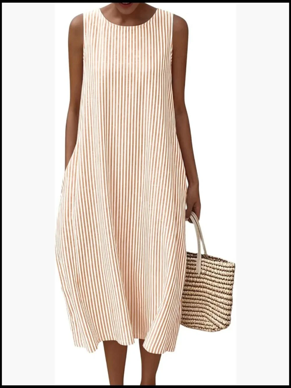 Cotton Maxi Dress with Pockets Casual Summer Beach Vacation - Picture 1 of 7